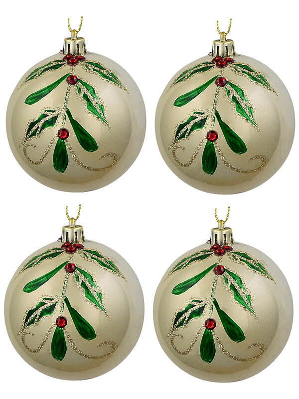 4x Heritage Champagne Pearl Signature Holly & Berry Baubles | 80mm