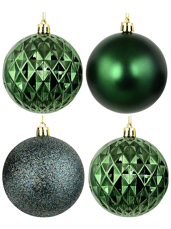 4x Heritage Deep Forest Green Signature Mixed Texture Baubles | 80mm