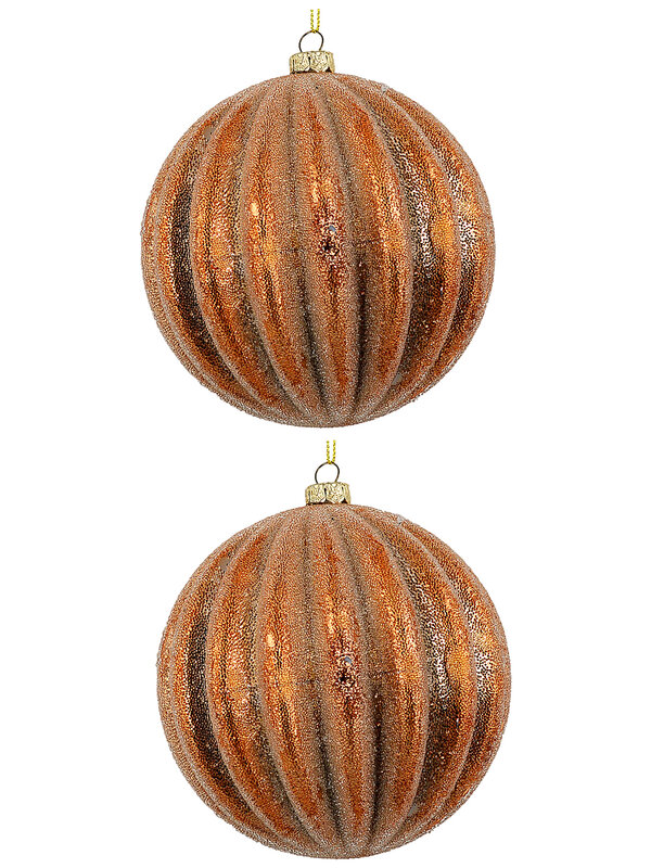 2x Dynamic Rose Gold Signature Ridge Textured & Glitter Baubles | 10cm