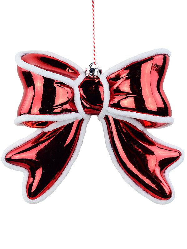 Whimsical Red Metallic 3D Ribbon Bow Christmas Tree Ornament | 24cm