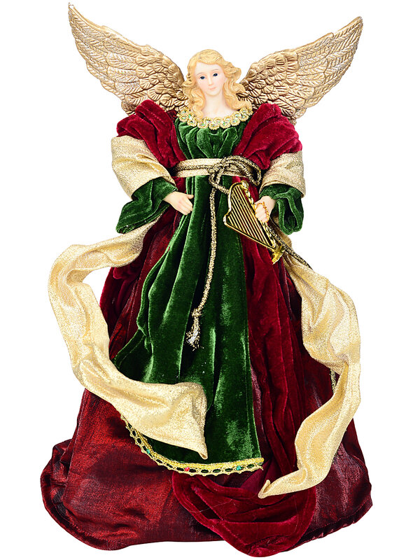 Heritage Crimson Red & Forest Green Grand Velvet Angel Tree Topper | 42cm