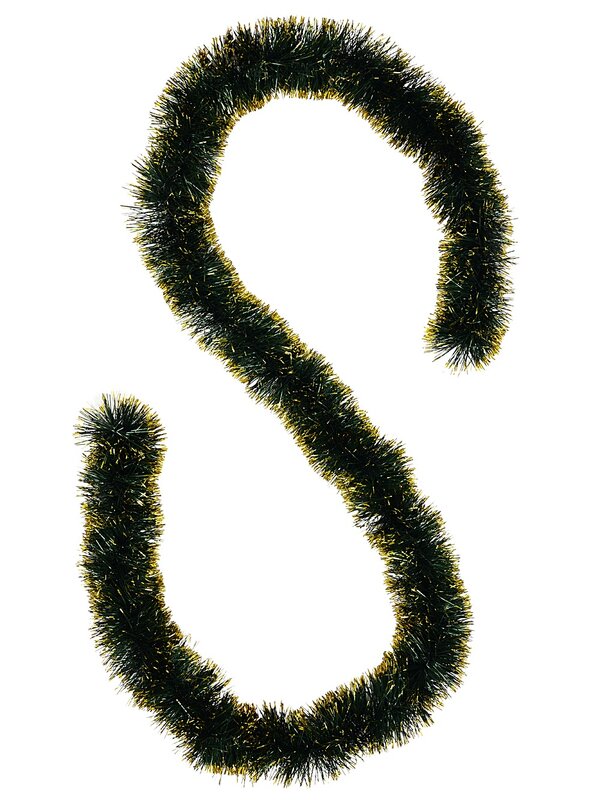 Premium 6ply Gold Tipped Spruce Dark Green Tinsel Garland | 2.7m x 12cm