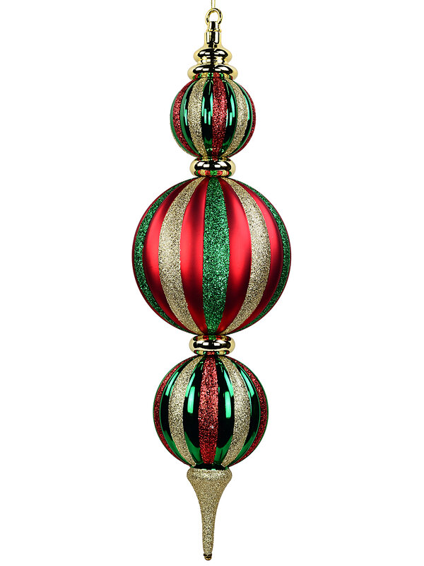 Red Green & Gold Heritage Stripe Multi Ball Large Display Finial | 59cm