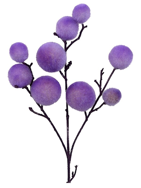 Pastel Lavender Flocked Bauble Spray Pick With Plum Purple Branches | 52cm