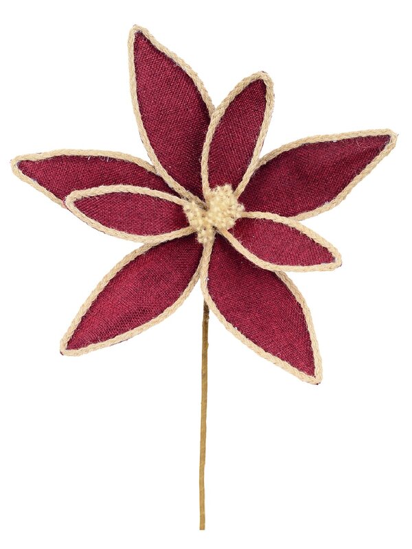 Dark Burgundy Hessian Poinsettia Stem With Plaited Jute Rope Trim | 34cm