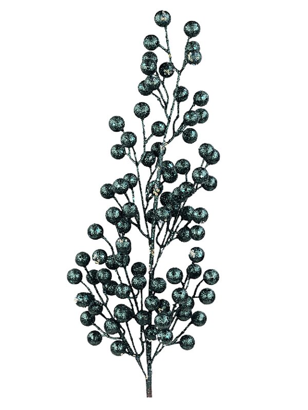 Forest Green Glitter & Iridescent Sequin Christmas Berry Spray Stem | 78cm
