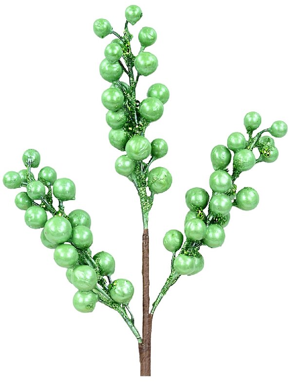 Light Mint Green Christmas Berry Spray Pick With Glinting Sequin Accents | 36cm