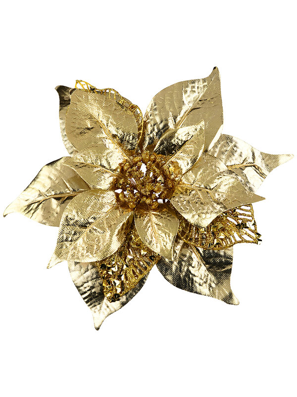 Luxe Shiny Matte Gold Faux Leather Poinsettia Christmas Clip Pick | 26cm