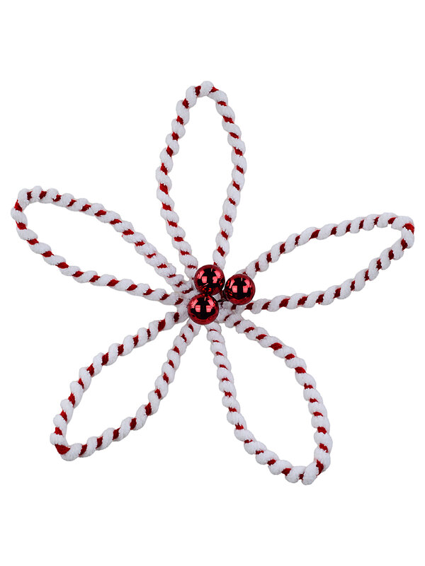 Red & White Chenille Twine Loop Poinsettia Christmas Clip Stem | 26cm