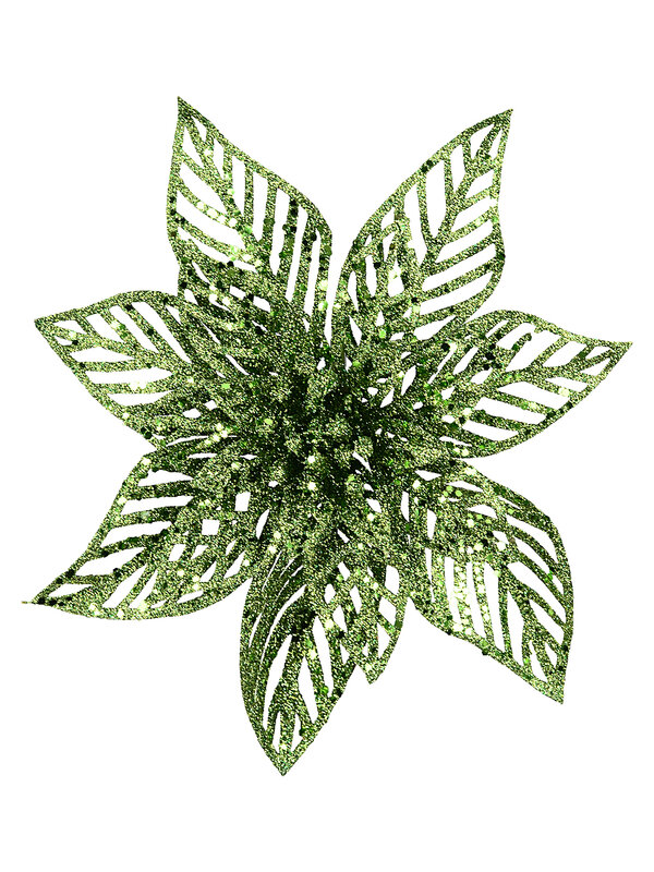 Vibrant Lime Green Perforated Mesh Poinsettia Christmas Clip Pick | 22cm