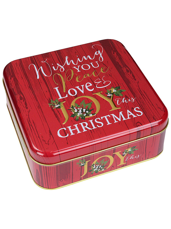 Rustic Red Timber Look Christmas Cookie Tin | 17cm Festive Metal Gift Box