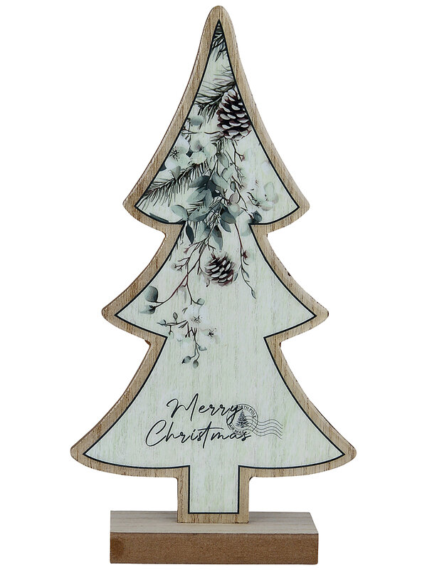 Botanical Merry Christmas Wooden Tree Tabletop Sign | 32cm