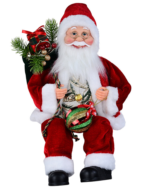 Traditional Shelf Sitting Santa With Glittered Bauble Figurine | 32cm