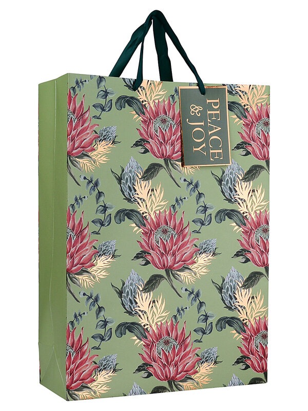Small Elegant Native Australian Protea & Foliage Christmas Gift Bag | 23cm