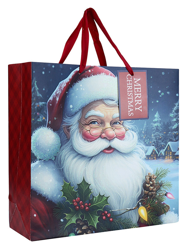Large Nostalgic Father Christmas & Winter Village Gift Bag | 35cm