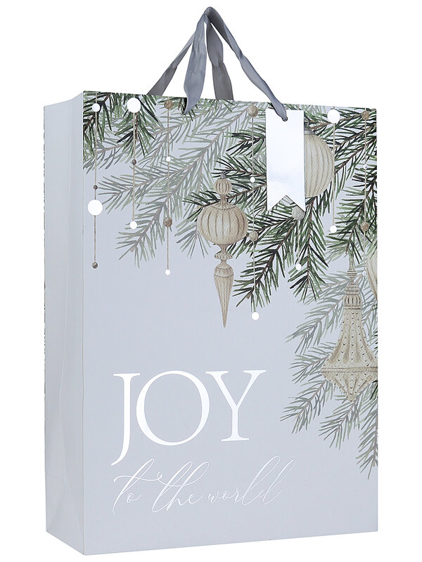 Small Boutique Joy To The World Silver Foil Christmas Gift Bag | 23cm