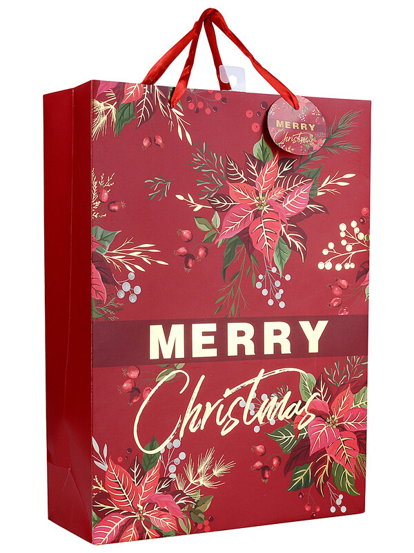 Small Luxury Gold Foil Poinsettia & Botanical Christmas Gift Bag | 23cm