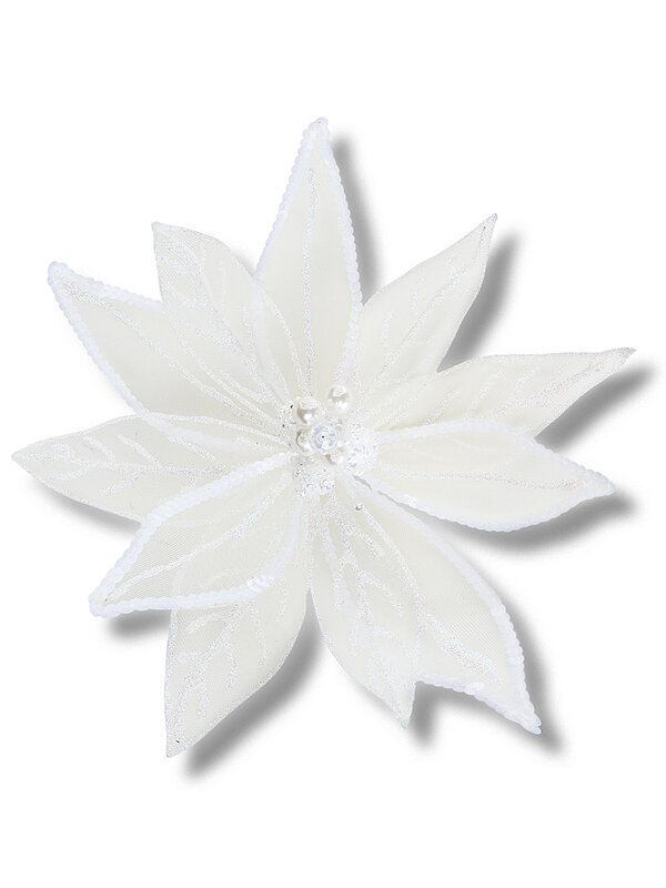 Ethereal White Organza & Shimmer Sequin Poinsettia Clip Stem | 30cm