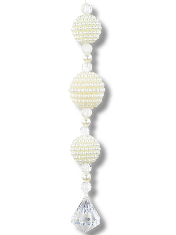 Whimsical Ivory Pearl & Clear Statement Stacked Orb Finial Drop | 23cm