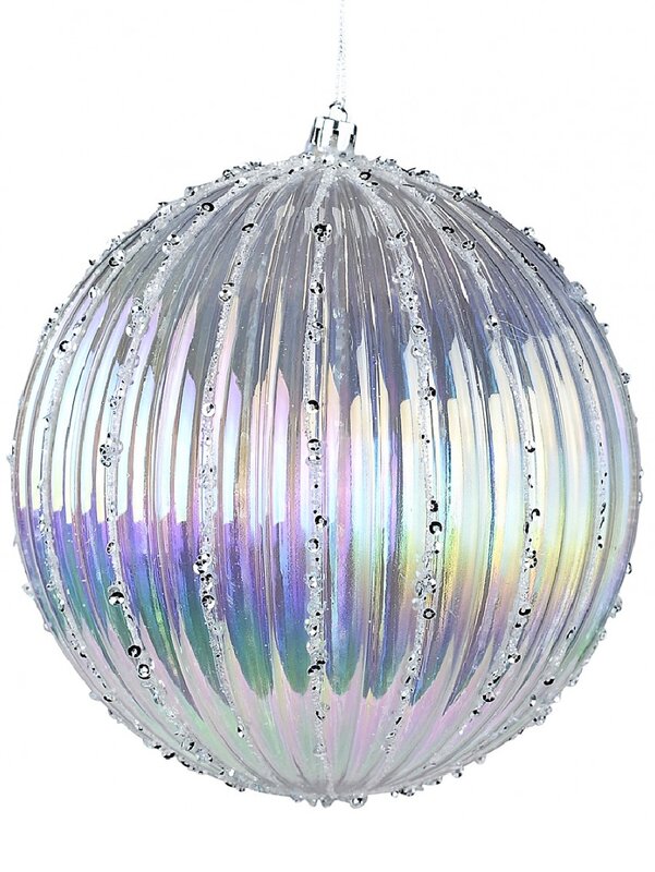 Iridescent Dynamic Grand Pumpkin Ribbed Silver Sequin Bauble | 15cm
