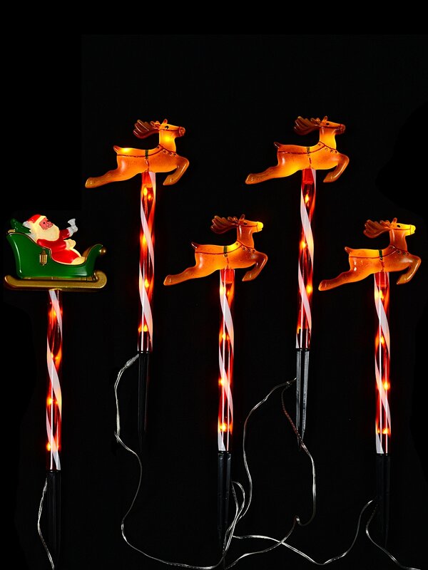 5x LED Santa & Reindeer Path Lights - Hybrid Solar & Electric Stakes | 40cm