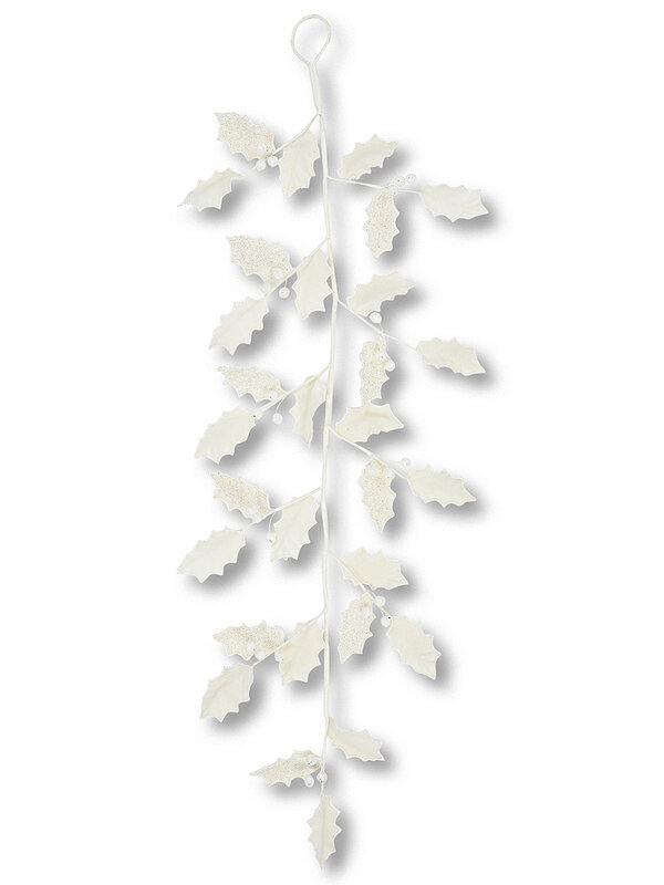 1.2m Pearl White Felt Holly Christmas Vine Garland Silver Glitter & Icicle Details