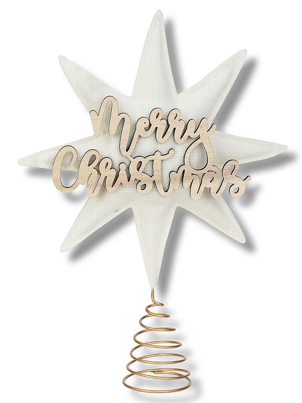 Heritage Oatmeal Ivory & Natural Oak Padded Fabric Star Tree Topper | 28cm