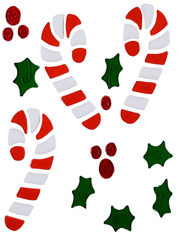 20cm Candy Canes, Berries & Holly Leaves Gel Window Cling