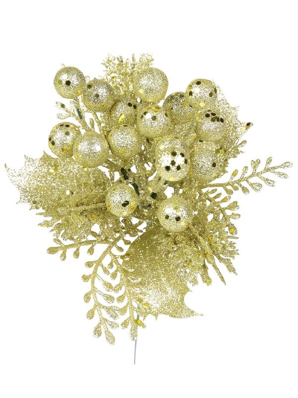 Champagne Berries, Twigs & Mixed Foliage Christmas Tree Stem Pick | 20cm