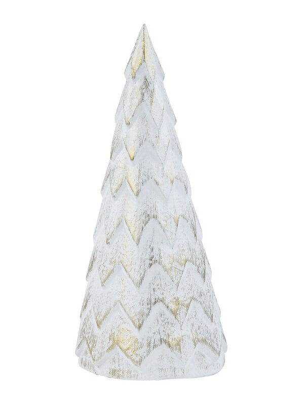 20cm White With Gold Distressed Look Cone Shape Tabletop Tree