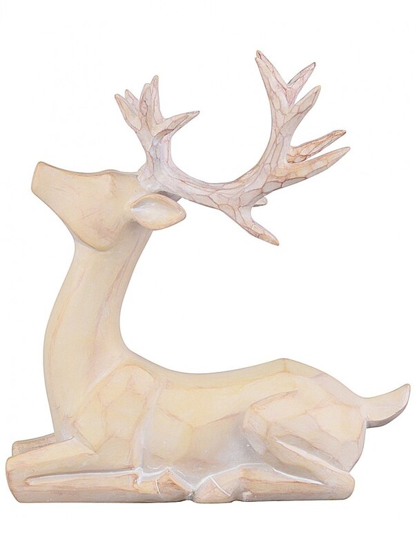 21cm Carved Wood Style Sitting Reindeer Resin Figurine