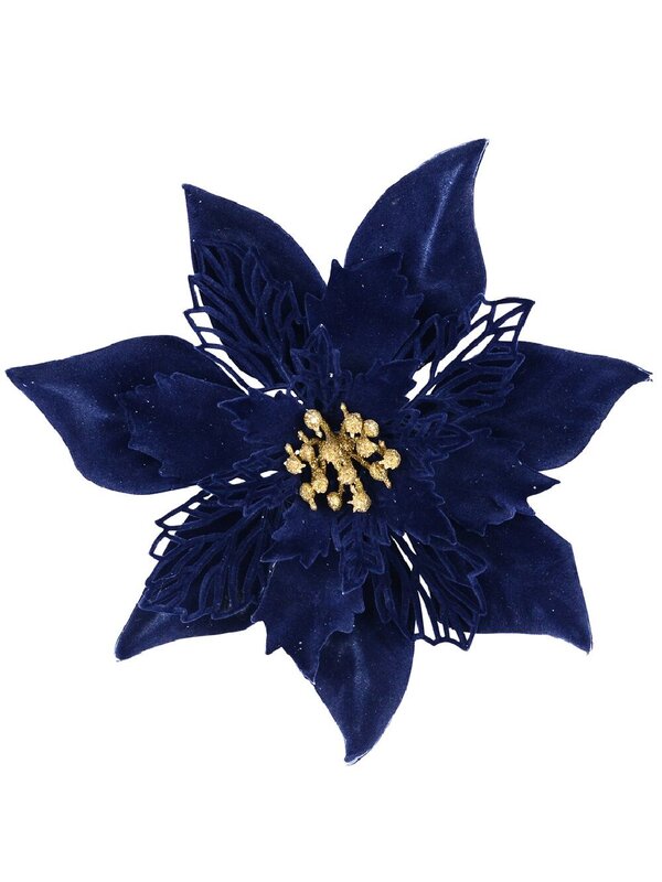 Dark Navy Blue Poinsettia Christmas Tree Clip Pick | 22cm