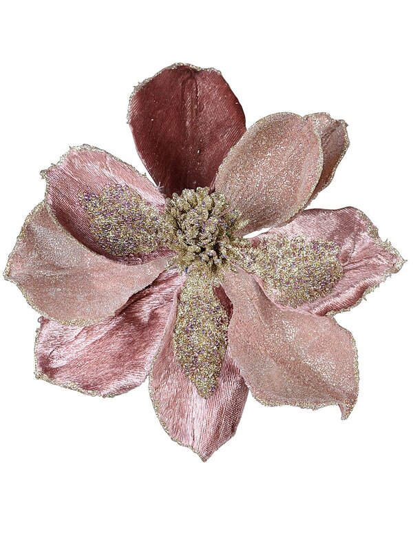Dusty Rose & Champagne Magnolia Flower Christmas Tree Clip Pick | 22cm