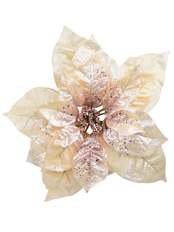 Peach Pink With Rose Gold Poinsettia Christmas Tree Clip Pick | 22cm