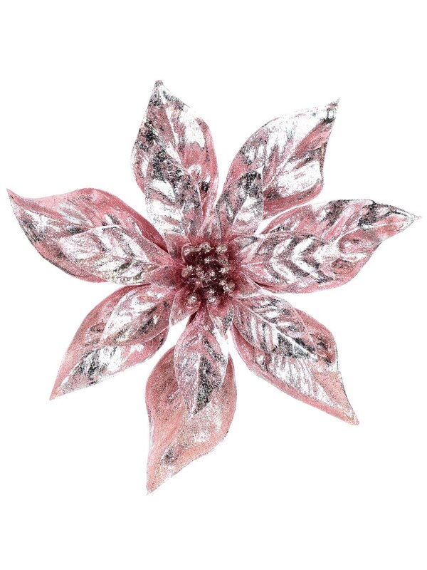 Shiny Pink Moulded PVC Poinsettia Christmas Tree Clip Pick | 22cm