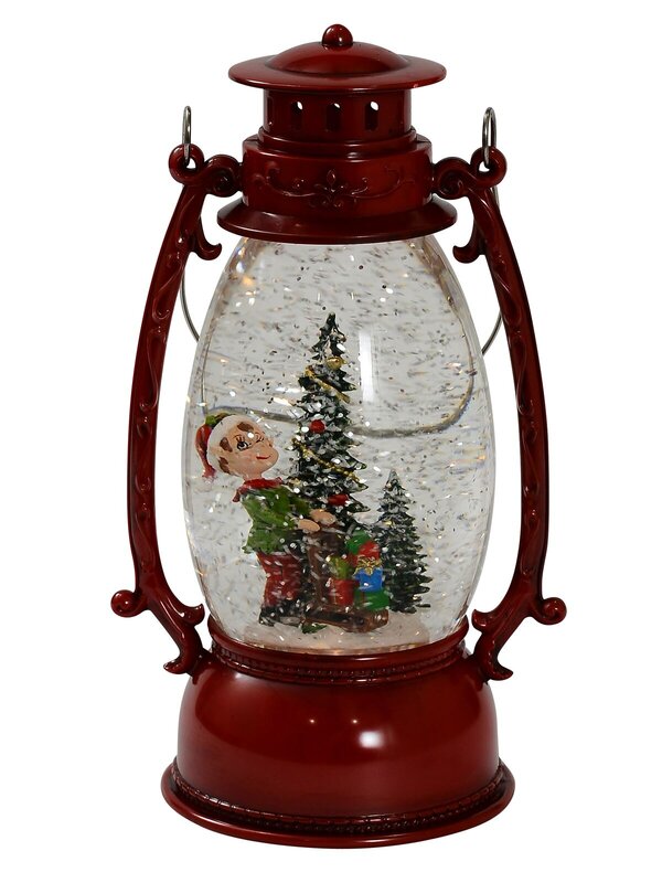 24cm Elf With Gifts On A Sled Snow Globe Hurricane Lantern