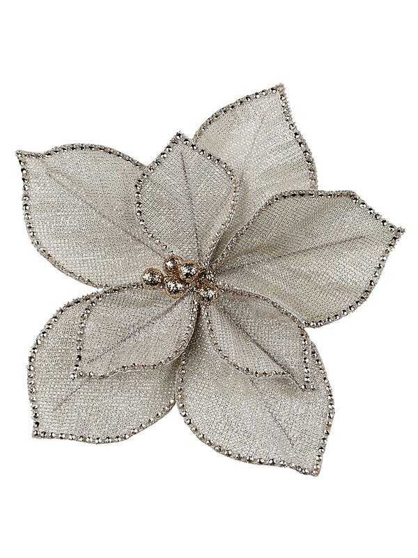 Natural Felt & Rose Gold Diamante Poinsettia Christmas Tree Clip Pick | 24cm