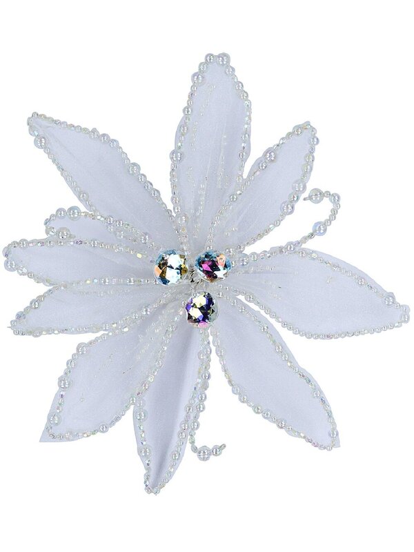 White Organza Decorated Poinsettia Christmas Tree Clip Pick | 24cm