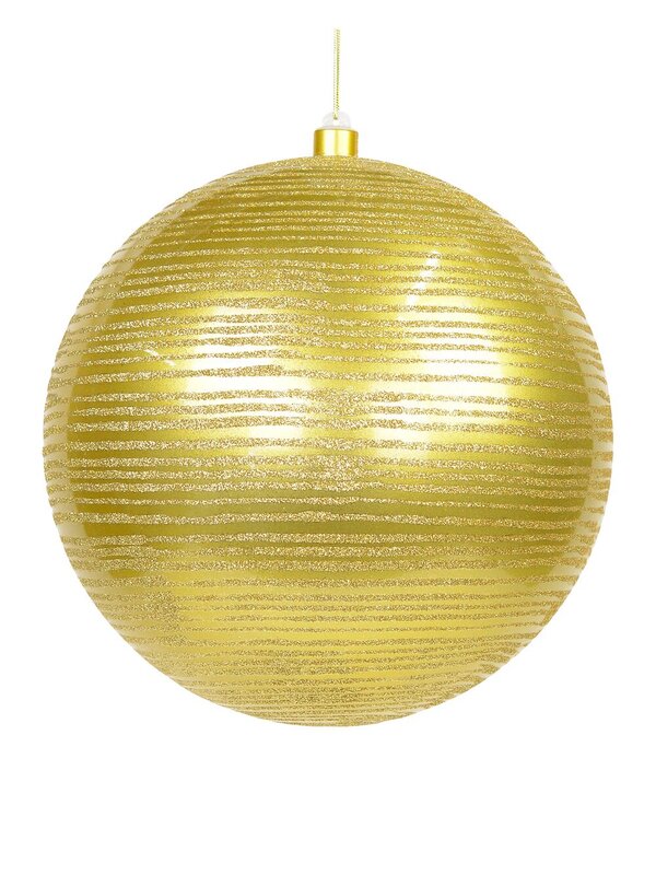 25cm Gold Gloss With Thin Gold Glitter Stripe Large Bauble