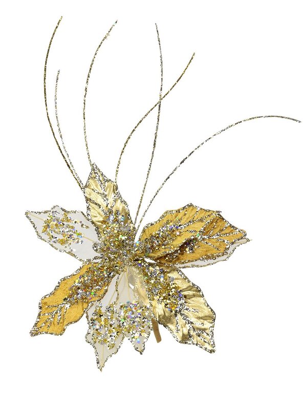 Gold & Platinum Cactus Flower Christmas Tree Clip Pick | 25cm