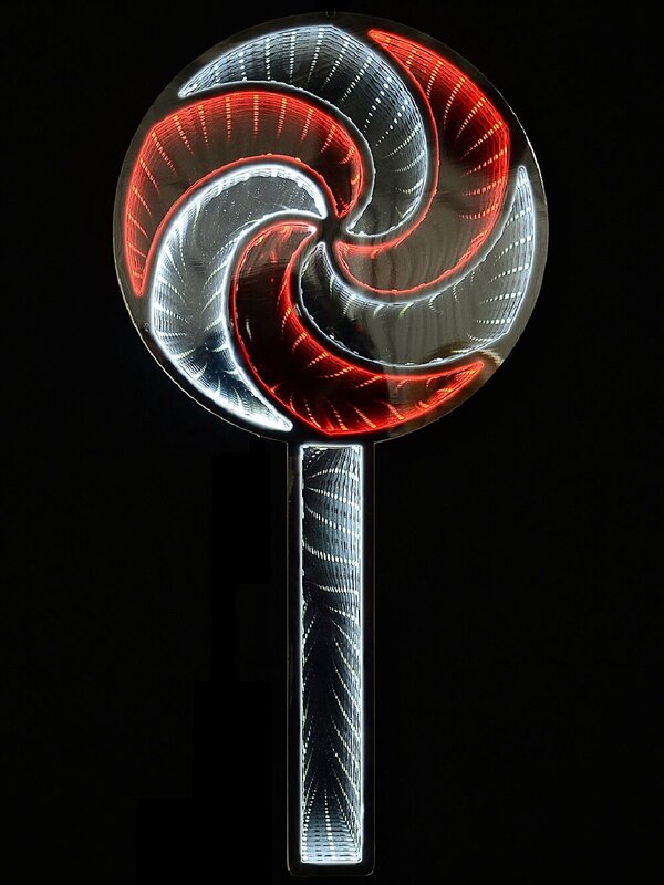 25cm Lollipop Infinity Mirror With Red & White LED Double Sided Light Display