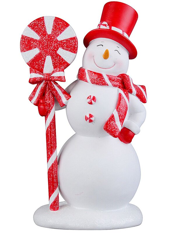 25cm Red & White Lollipop Snowman Candy Kingdom Resin Figurine