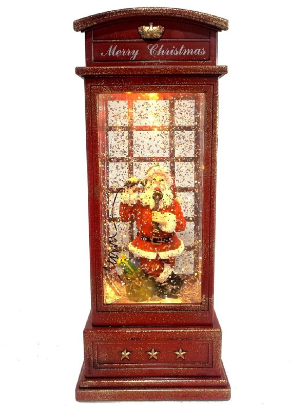 25cm Santa & Candlestick Phone Booth Snow Globe Lantern