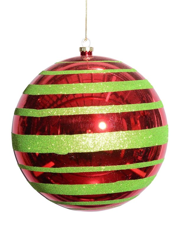 25cm Whimsical Red & Green Glitter Stripe Large Display Bauble
