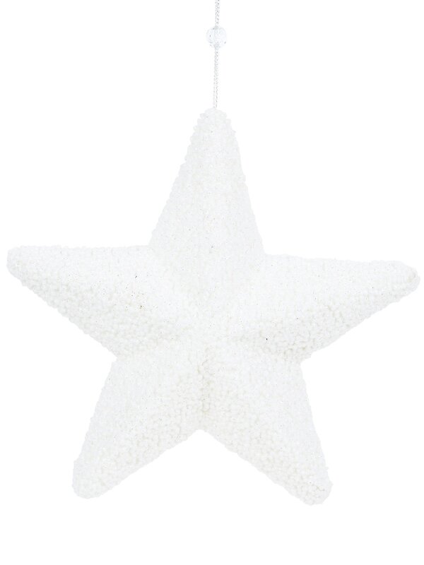 26cm White With Silver Glitter Textured Hanging Christmas Star Ornament