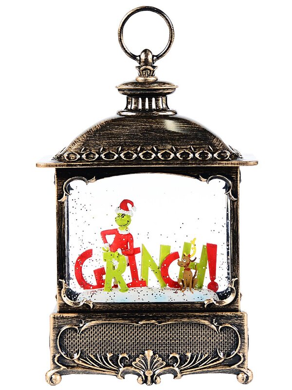 27cm Dr. Seuss Grinch Wood Stove Look Snow Globe Lantern