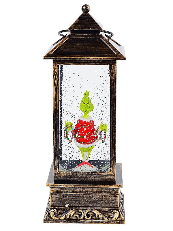 28cm Grinch With String Lights In Swirling Glitter Snow Globe Lantern