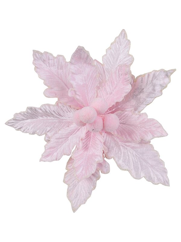 Light Pink Textured & Pink Pom Pom Poinsettia Christmas Tree Clip Pick | 28cm