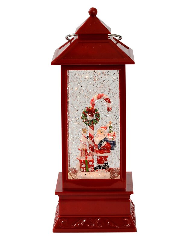 28cm Santa & Candy Cane Farmhouse Snow Globe Lantern