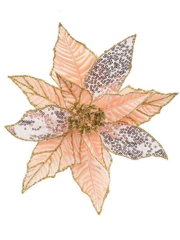 28cm Three Style Peach Pink Poinsettia Christmas Tree Clip Pick